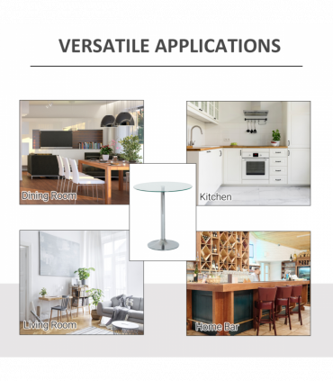 HOMCOM Round Dining Table Bistro Pub Counter w/ Tempered Glass Top for Kitchen