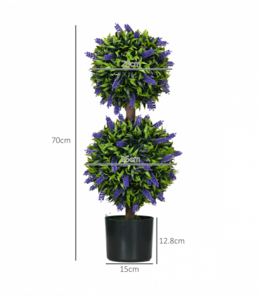 HOMCOM Set of 2 Potted Artificial Plants Ball Tree with Lavender Flowers, 70cm