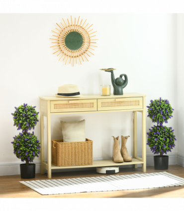 HOMCOM Set of 2 Potted Artificial Plants Ball Tree with Lavender Flowers, 70cm