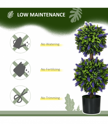 HOMCOM Set of 2 Potted Artificial Plants Ball Tree with Lavender Flowers, 70cm