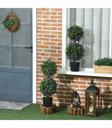 HOMCOM Set of 2 Potted Artificial Plants Ball Tree with Lavender Flowers, 70cm