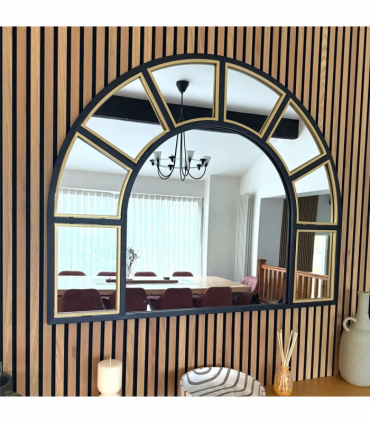 Mio - Black & Gold Metal Arched Window Mirror - 95cm x 120cm