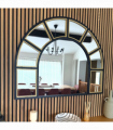 Mio - Black & Gold Metal Arched Window Mirror - 95cm x 120cm