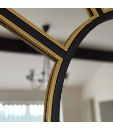 Mio - Black & Gold Metal Arched Window Mirror - 95cm x 120cm