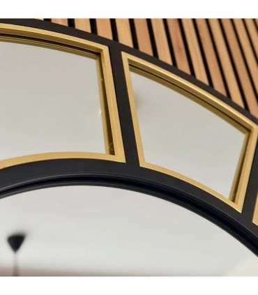 Mio - Black & Gold Metal Arched Window Mirror - 95cm x 120cm