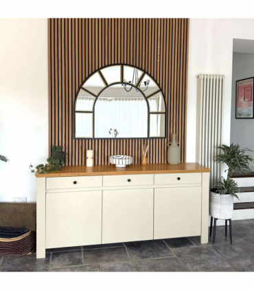 Mio - Black & Gold Metal Arched Window Mirror - 95cm x 120cm