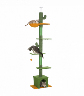 PawHut 230-275cm Floor-to-Ceiling Cat Tree for Indoor Cats with Cat House