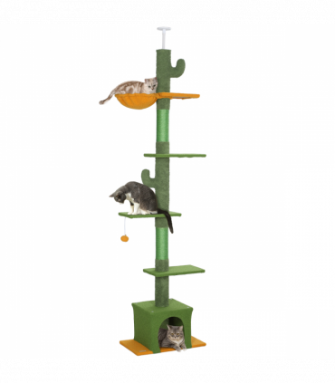 PawHut 230-275cm Floor-to-Ceiling Cat Tree for Indoor Cats with Cat House