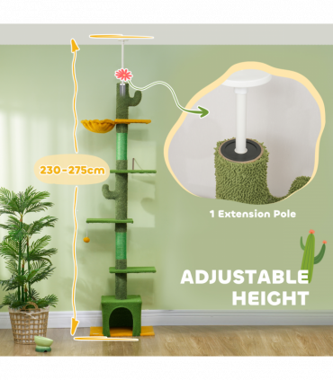 PawHut 230-275cm Floor-to-Ceiling Cat Tree for Indoor Cats with Cat House