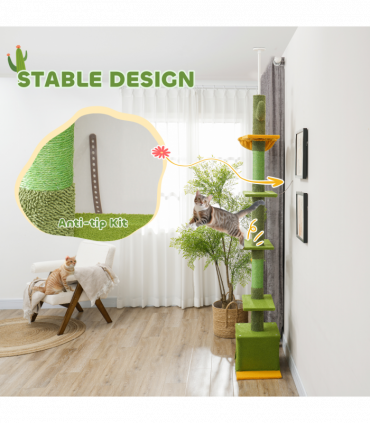 PawHut 230-275cm Floor-to-Ceiling Cat Tree for Indoor Cats with Cat House