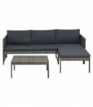 vidaXL 3 Piece Garden Lounge Set with Cushions Poly Rattan Grey