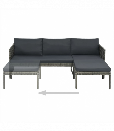 vidaXL 3 Piece Garden Lounge Set with Cushions Poly Rattan Grey