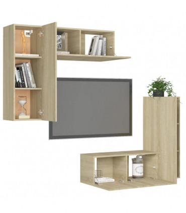 vidaXL 4 Piece TV Cabinet Set Sonoma Oak Engineered Wood