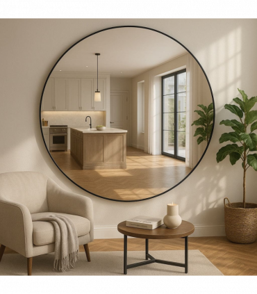 Rei - Large Round Black Metal Circle Mirror - 180cm x 180cm