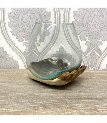 25CM TEAK ROOT HAND WITH GLASS BOWL