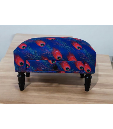 FEATHER FABRIC FOOTSTOOL WITH DRAWER