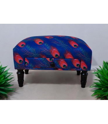FEATHER FABRIC FOOTSTOOL WITH DRAWER