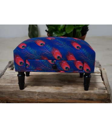 FEATHER FABRIC FOOTSTOOL WITH DRAWER
