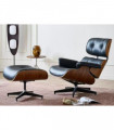 EAMES REPLICA BLACK LEATHER CHAIR & STOOL