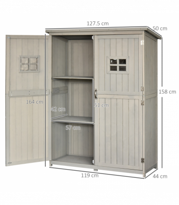 Wooden Outdoor Garden Shed 127.5L x 50W x 164H cm Grey