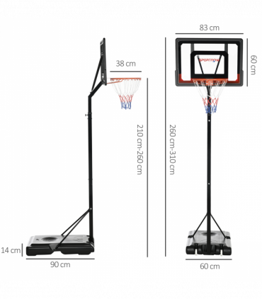 2.1-2.6m Basketball Hoop and Stand with Weighted Base, Portable on Wheels