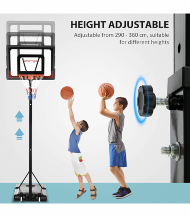 2.1-2.6m Basketball Hoop and Stand with Weighted Base, Portable on Wheels