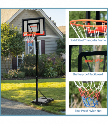 2.1-2.6m Basketball Hoop and Stand with Weighted Base, Portable on Wheels