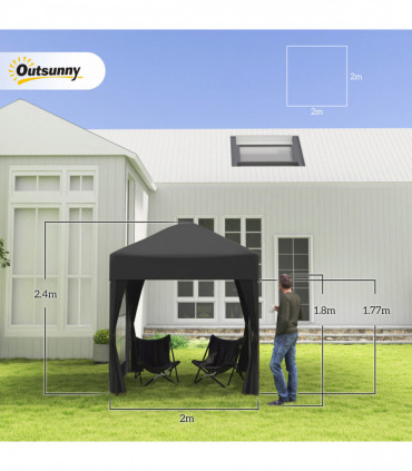 2mx2m Pop Up Gazebo Party Tent Canopy Marquee with Storage Bag Black