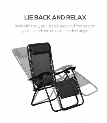 3PC Zero Gravity Chairs Sun Lounger Table Set w/ Cup Holders, Black Outsunny