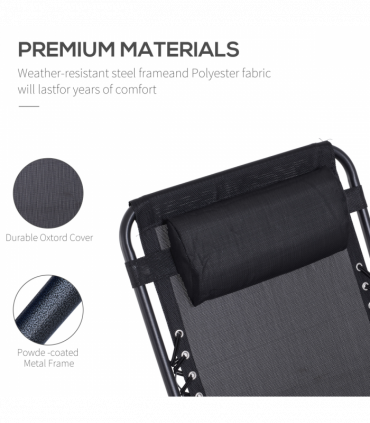 3PC Zero Gravity Chairs Sun Lounger Table Set w/ Cup Holders, Black Outsunny