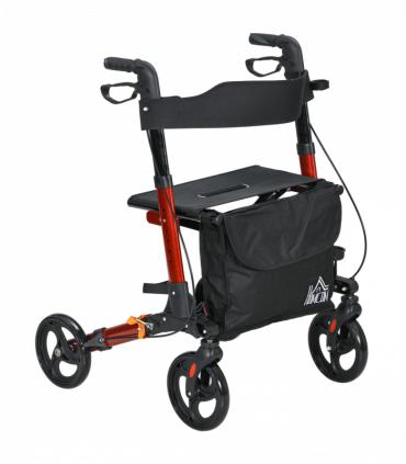 4 Wheel Rollator Walker with Seat Adjustable Mobility Walker with Bag, Red