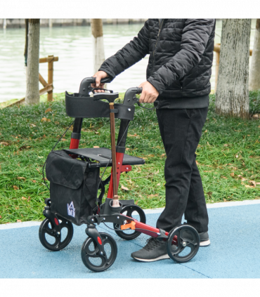4 Wheel Rollator Walker with Seat Adjustable Mobility Walker with Bag, Red