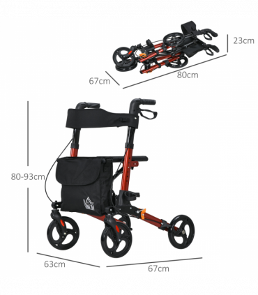 4 Wheel Rollator Walker with Seat Adjustable Mobility Walker with Bag, Red