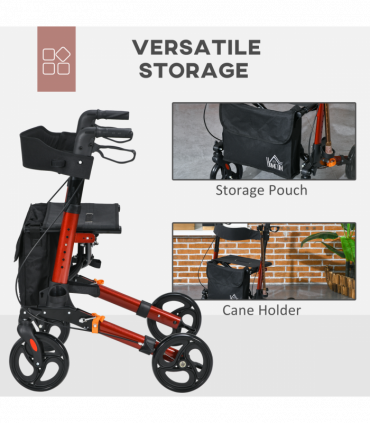 4 Wheel Rollator Walker with Seat Adjustable Mobility Walker with Bag, Red