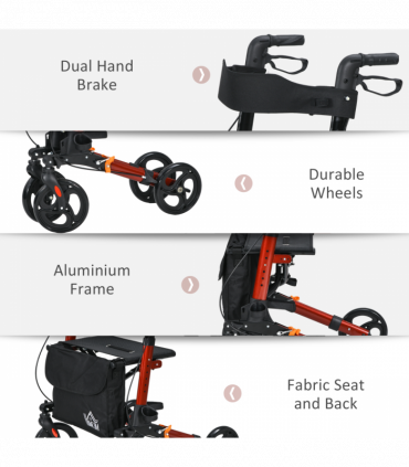 4 Wheel Rollator Walker with Seat Adjustable Mobility Walker with Bag, Red