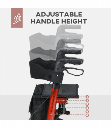 4 Wheel Rollator Walker with Seat Adjustable Mobility Walker with Bag, Red