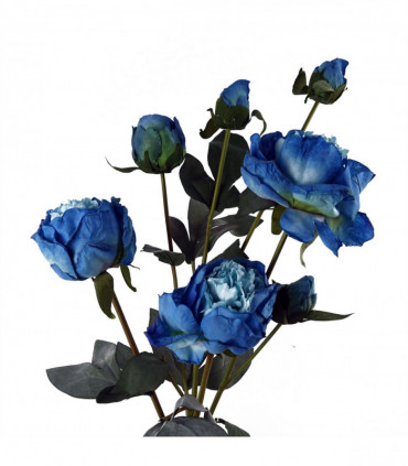 Artificial Flowers Spray Blue Peony 55cm - 4 Flowers 3 Buds - Home Decor
