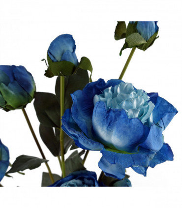 Artificial Flowers Spray Blue Peony 55cm - 4 Flowers 3 Buds - Home Decor