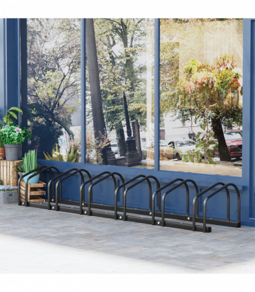 6 Bike Parking Rack Locking Storage Stand Holder Floor Wall Mount Black HOMCOM