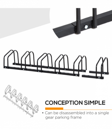 6 Bike Parking Rack Locking Storage Stand Holder Floor Wall Mount Black HOMCOM
