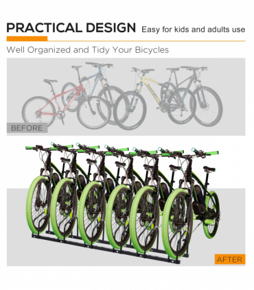 6 Bike Parking Rack Locking Storage Stand Holder Floor Wall Mount Black HOMCOM