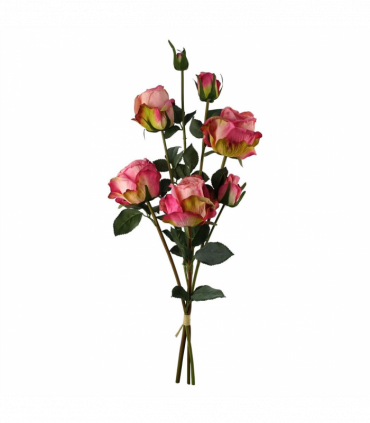 Artificial Flowers Spray 60cm Pink Rose - 4 Flowers 3 Buds - High Detail
