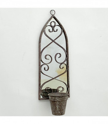 64cm RUSTY WALL MIRROR WITH SINGLE PLANTER