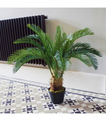 Artificial Tropical Cycas Palm Plant 80cm Green Fronded Leaves Realistic Trunk