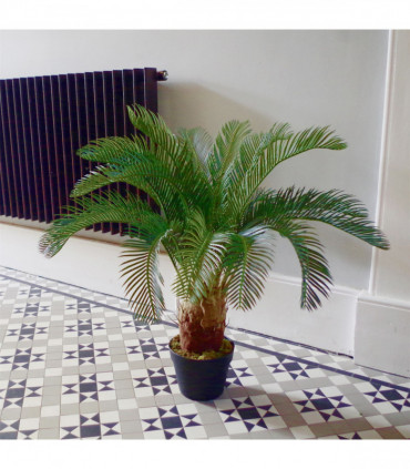 Artificial Tropical Cycas Palm Plant 80cm Green Fronded Leaves Realistic Trunk