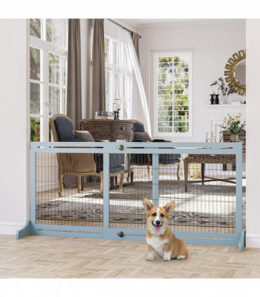 Pet Gate Adjustable Wooden Pet Gate - Freestanding Dog Barrier for Doorway, Grey
