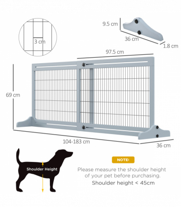 Pet Gate Adjustable Wooden Pet Gate - Freestanding Dog Barrier for Doorway, Grey
