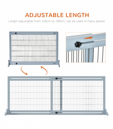 Pet Gate Adjustable Wooden Pet Gate - Freestanding Dog Barrier for Doorway, Grey