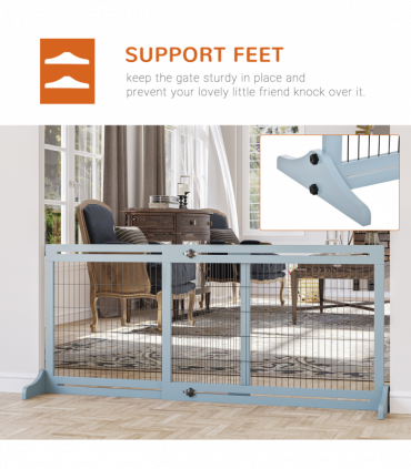 Pet Gate Adjustable Wooden Pet Gate - Freestanding Dog Barrier for Doorway, Grey