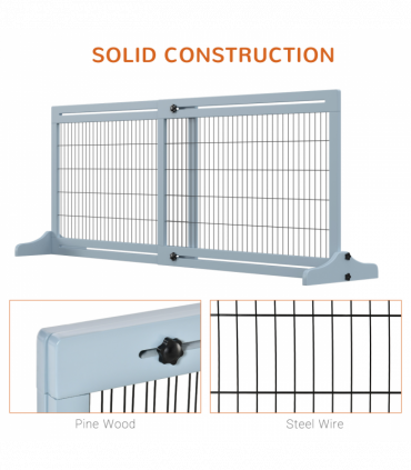 Pet Gate Adjustable Wooden Pet Gate - Freestanding Dog Barrier for Doorway, Grey